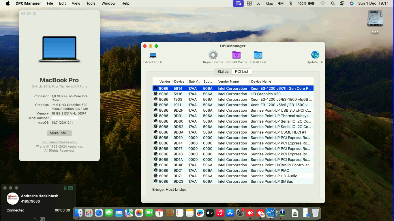 Success Hackintosh macOS Sonoma 14.7 Build 23H124 in Lenovo Thinkpad L480